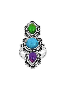 Multicolor Turquoise Sterling Silver Statement Ring Size 8 Southwest Style